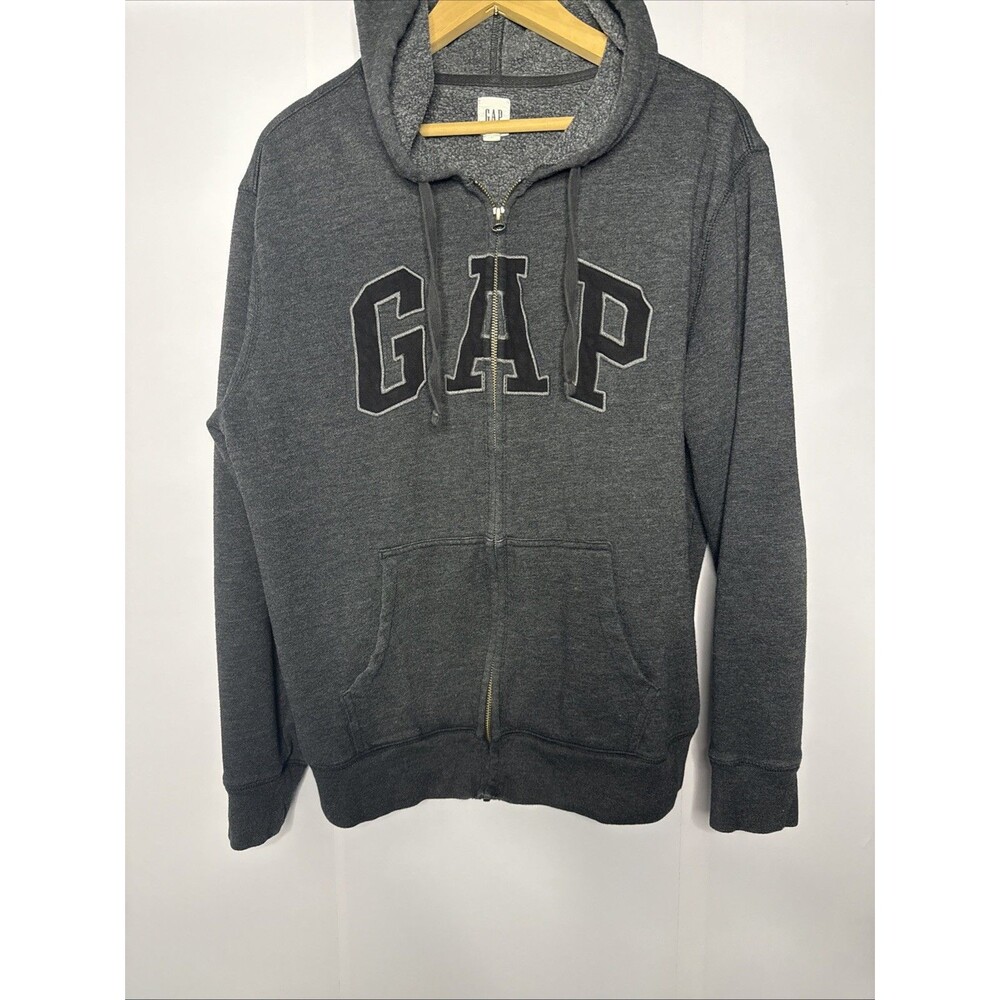 Gap‎ Full Zip Hoodie Large Y2K Spellout Logo Sweatshirt Gray Grunge Classic